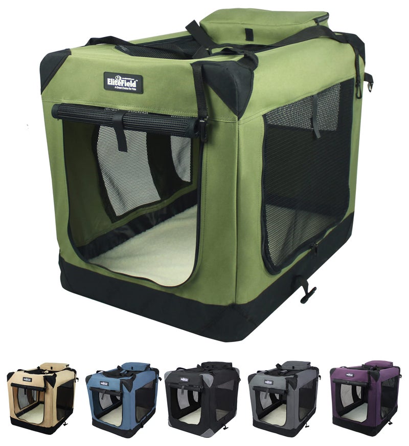 EliteField 3-Door Folding Soft Dog Crate with Carrying Bag and Fleece Bed (2 Year Warranty), Indoor & Outdoor Pet Home (20" L x 14" W x 14" H, Sage Green) - Image 1